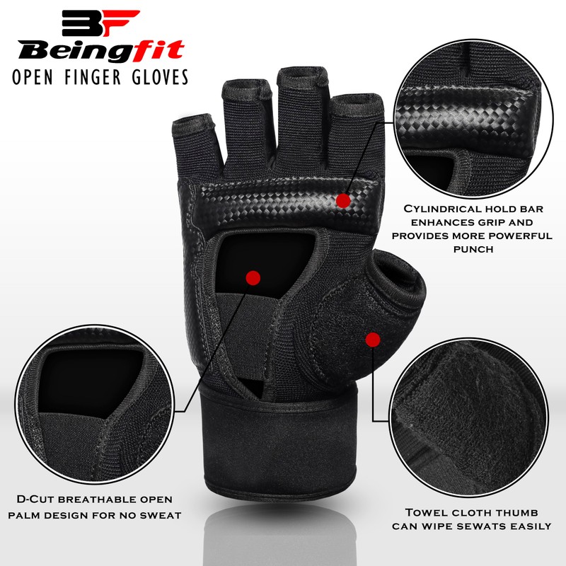 Beingfit Open Finger Gloves Boxing Gloves (SMALL, White)
