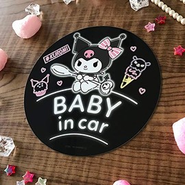 Kuromi Magnetic Sticker Standard Design [BABY IN CAR] BABY Round Shape 5.9 inches (15 cm)