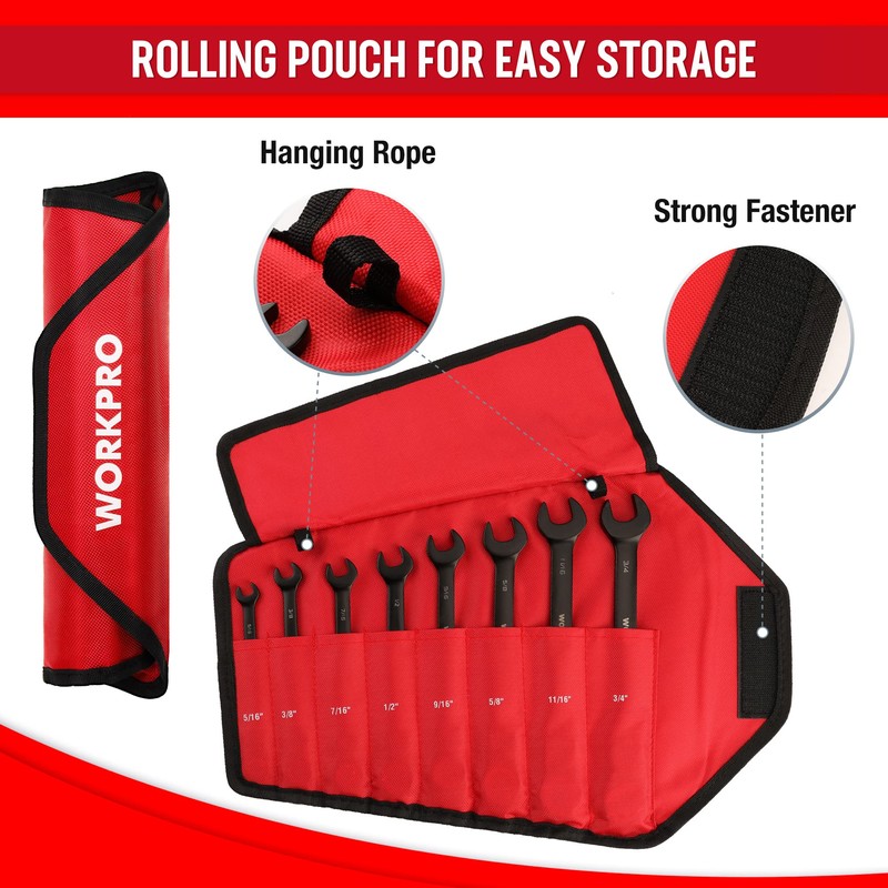 WORKPRO Ratcheting Combination Wrench Set, 8-piece Flex-Head Anti-Slip Set SAE