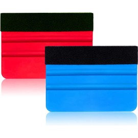2 PCS Plastic Felt Edge Squeegee, 4 Inch Car Vinyl Wrap Applicato Scraper, Squeegee Smoothing Window Tool for Window Tinting Film and Install Wallpaper (Blue and Red)