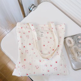 Kehpish Cotton Canvas Tote Bag Reusable Soft Grocery Cloth Bag Floral Shoulder Bag for Beach Travel Shopping (Grocery Cloth Bag-Floral Z)