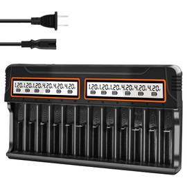18650 Battery Charger, WAVYPO 12 Bays Smart Universal LCD Charger for Rechargeable Li-ion LiFePO4 IMR AA AAA Ni-MH Ni-Cd Batteries (Not fit 21700)