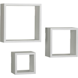 MELANNCO Square Floating Wall Mount Cube Shelves - Set of 3 White