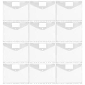 Pack of 12 A4 Document Folders, Document Wallets, Waterproof with Perforated Edge, Fastener and Label Pocket, Waterproof Document Folders for Organising Documents