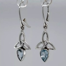 Amber America Facetted BLUE TOPAZ Celtic Earrings - 925 STERLING SILVER Leverback #24e