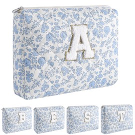 JOVAKIT Makeup Bag Cosmetic Bag for Women, Cute Christmas Gifts Floral Coquette Make Up Bag, Floral Flowers Coquette Travel Toiletry Bag, Zipper Make Up Pouch Organizer Trendy Stuff (Blue A)