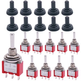 Twidec/10Pcs Mini Toggle Switch SPDT 3 Position 3 Pins ON/OFF/ON AC 125V 5A with Waterproof Cap MTS-103