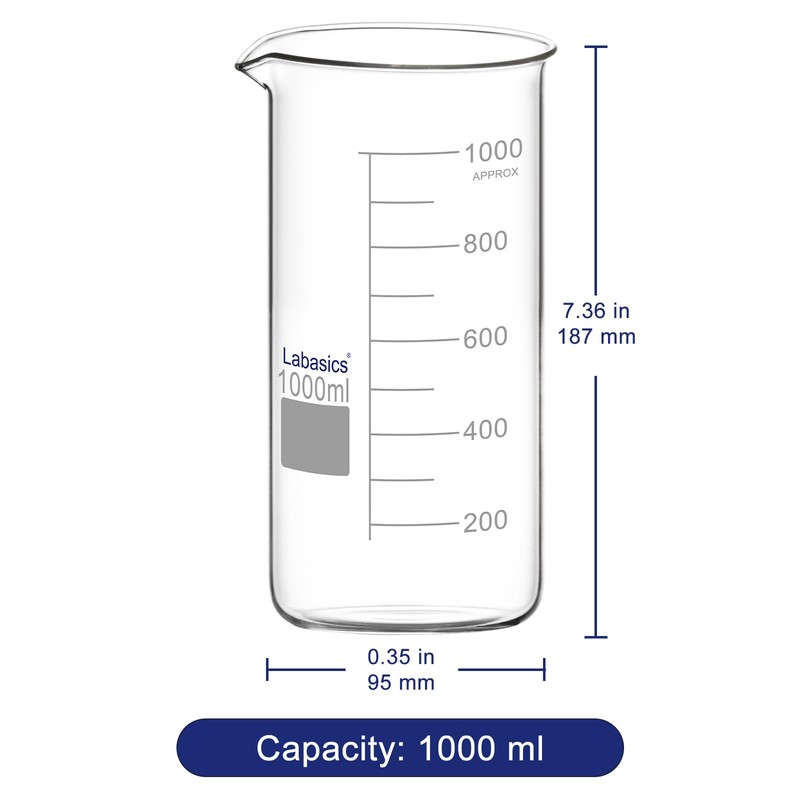 Labasics Glass Tall Beaker, Borosilicate Glass Graduated Tall Form Griffin