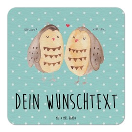 Mr. & Mrs. Panda Personalisierter Bierdeckel Eulen Liebe 100er Set - Personalisierte Geschenke, Bierdeckel personalisiert, Paar, Gastgeschenk