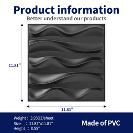Art3dwallpanels 33 Pack 3D Wall Panels - Elegant Wave Textured Accent Wall Tiles, PVC Modern Wallpaper for Interior Décor, Black