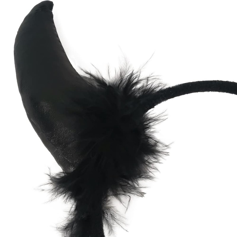 Black Devil Horns with Fur Headband