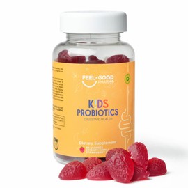 Feel Good Kids Organic Probiotic Gummies for Digestive Health - Constipation and Microbiome Homeostasis. Delicious Strawberry Flavor. Vegan. Non GMO. 2.5 Billion CFU per Gummy. Spore Based Probiotic.