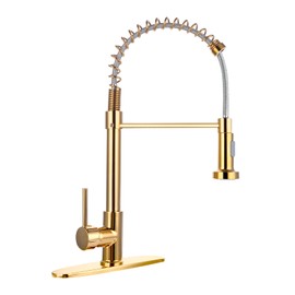 Hiokay Utility Single Hole Kitchen Faucet with Pull Down Spray, Polished Gold