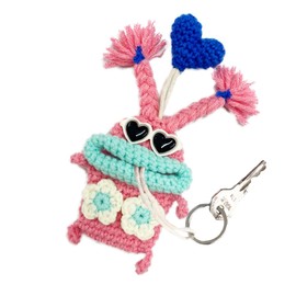 macaroni edge mascot key case monster key holder key holder key storage Korean miscellaneous goods handmade, vacation pink