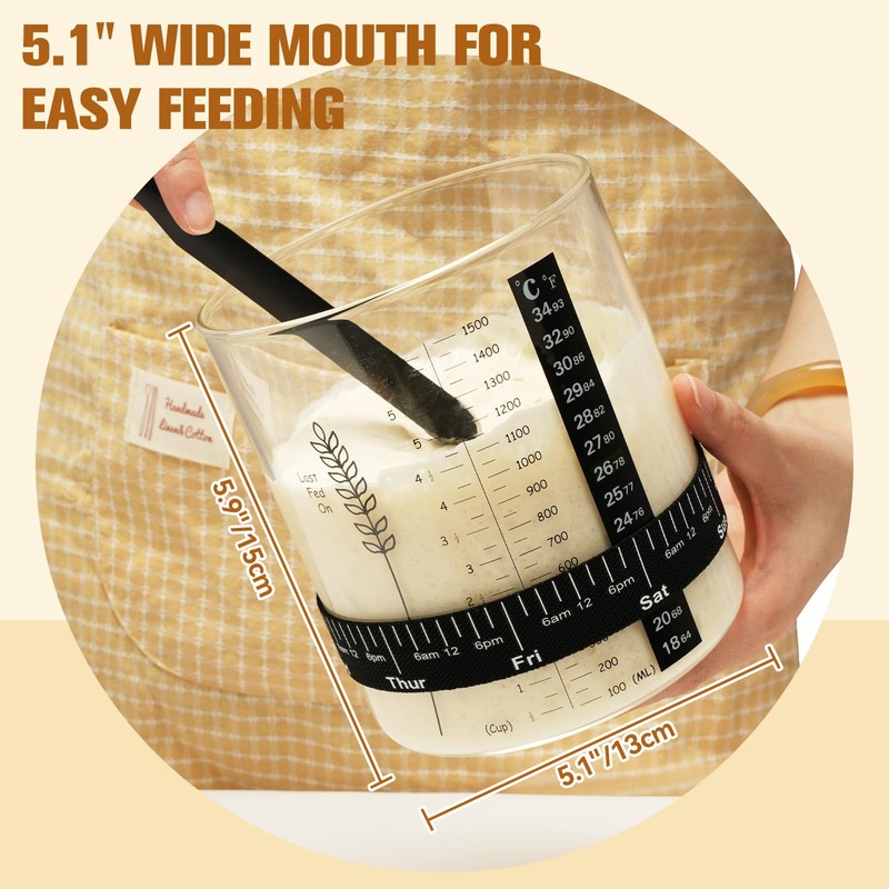 Rakovar 50oz Sourdough Starter Jar Kit, Wide Mouth Sourdough Starter