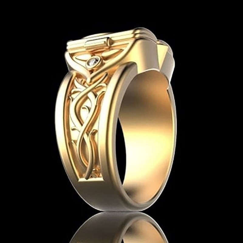 Ganquya Men's Hip Hop Cubic Zirconia Ring,Mini Secret Compartment Storage