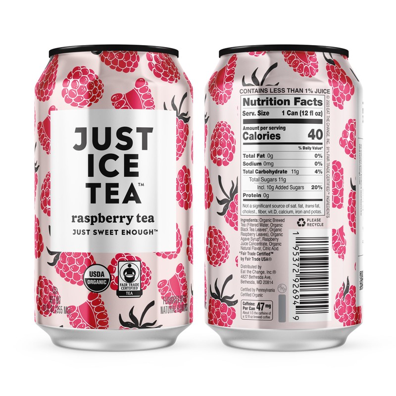 Just Ice Tea, Raspberry Flavored Black Iced Tea, 12-Pack (12oz