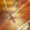 YIKOXI Wooden Cross Necklace for Men, Mahogany Ebony Titanium Steel