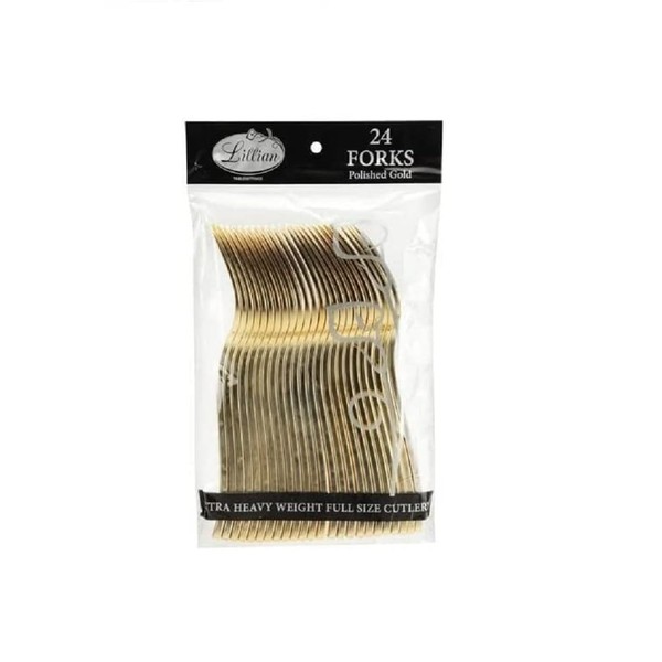 Glossy Plastic Forks - 5 1/2" x 1", Gold, 24