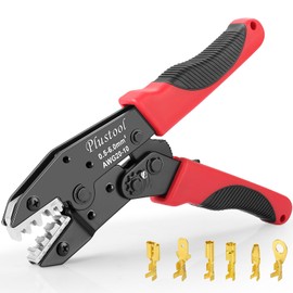 Plustool Crimping Tool for Non-Insulated Open Barrel Terminals & Receptacles AWG 20-10, Ratcheting Wire Crimper Tool - Crimping Pliers - Electrical Crimping Tool