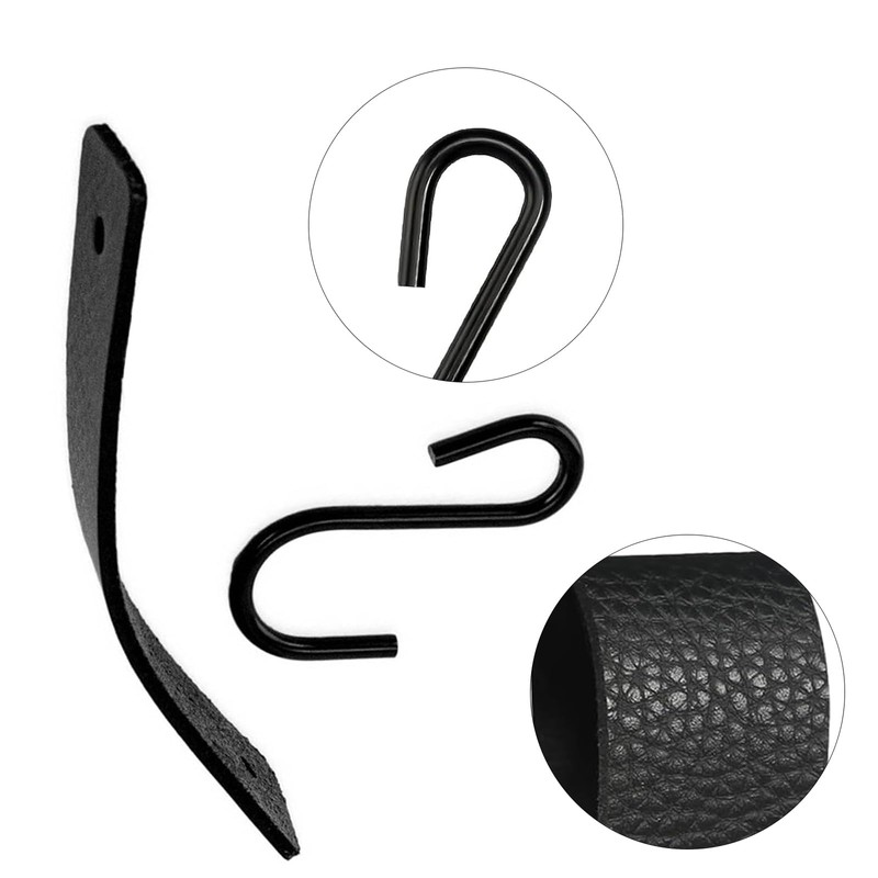 Alriedy Pack of 4 S Hooks Black with Leather Loop,