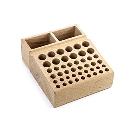 QWORK 46-Hole Wooden Professional Leather Crafting Tool Organizer Holder Box with 2 Slots for Storing Leatherworking Punching Tools