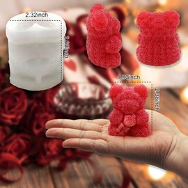 3D Rose Bear Silicone Molds Candle Making Molds Valentine's Day Silicone Molds Bear Silicone Mold Resin Silicone Molds for Women,Birthday,Mother,Wedding Gifts and Window Display (Small Bear(Flower))