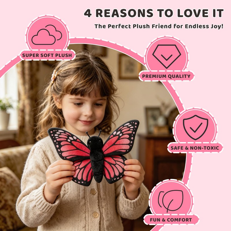 JUSTQUNSEEN 8-Inch Realistic Butterfly Stuffed Animal Plush Toy, Soft Stuffed