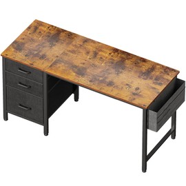 Casaottima 48" Small Computer Home Office Desk for Bedroom with Fabric Drawers & File Cabinet, Cloth Storage Bag and Hook, Writing Study Work Table for Small Space, Vintage