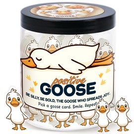 Positive Goose Jar with 60 Affirmation Cards, Emotional Support Goose Decor, Silly Desk Present for Goose Lovers, Mental Health Motivation Jar for Women and Teens, Funny Gag Gift Idea