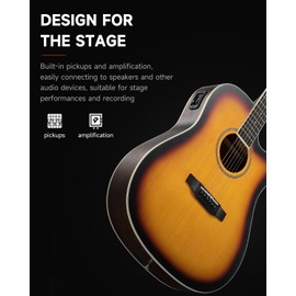 Donner 41-Inch Acoustic Electric Guitar Kit for Beginners, Full Size with Capo, Picks, Tuner, Strings, Strap - Sunbrust