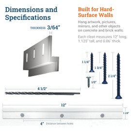 PHS Light French Cleat Hanger - 12 Inch Heavy Duty Picture Hangers - Supports 100 lbs - Heavy Mirror Hanging Kit with Screws and Anchors - Mirror Holders for Wall Mounting & Z Clips for Hanging