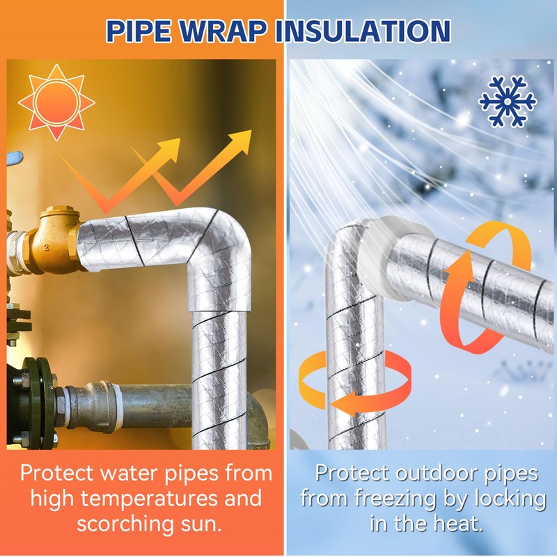 Saillong Pipe Wrap Insulation, 15 Ft Foil Backed & Natural