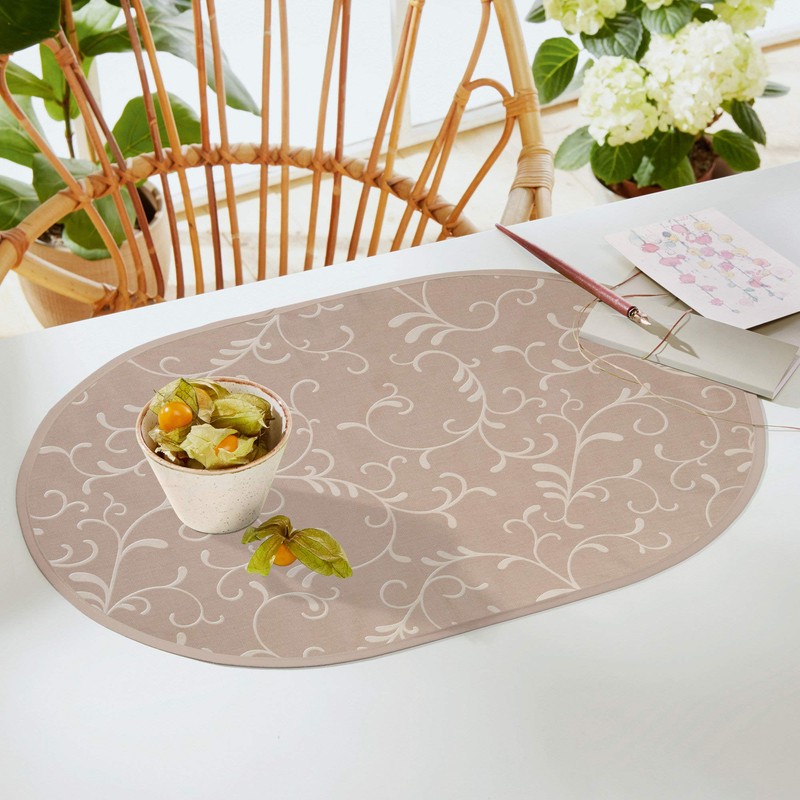 Erwin Müller Dining Placemats Pack of 2 Washable Taupe Oval