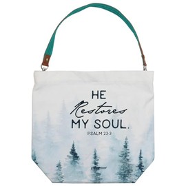 Kerusso Grace & Truth He Restores Psalm 23:3 Snowy Mountains, Multicolor 16 x 14.5 Inches Cotton Canvas Multi Use Tote Bag