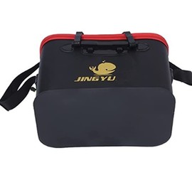 TangDao Foldable Fishing Bucket with Oxygen Pump -Collapsible Water Bucket for Fishing-Multifunctional Portable Fishing Bucket-EVA Fishing Bag (Black, L ( 45CM*28CM*28CM))