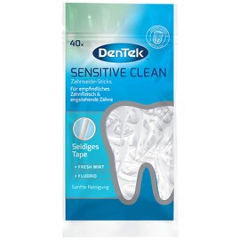 40 St. DenTek Sensitive Clean Zahnseide-Sticks - für sensibles Zahnfleisch - engstehende Zähne - Zahnreinigung der Zahnzwischenräume - Minzgeschmack - Fluorid - Zahnstocher - Zungenreiniger
