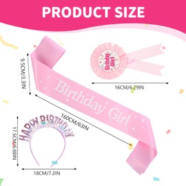 Xdealcozyxc 3 Pcs Birthday Girl Headband Set, Happy Birthday Headband with Sash and Badge Strap