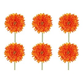 Gasper Set of 6 Artificial Gerbera Orange Height 60 cm with Full Blossom Artificial Flowers