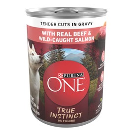 Purina ONE High Protein Wet Dog Food True Instinct Tender Cuts in Dog Food Gravy With Real Beef and Wild-Caught Salmon - (Pack of 12) 13 oz. Cans