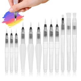 Refillable Watercolour Brush Pens Set - 12 Pack Assorted Tips Water Brush Pen for Watercolor Painting, Lettering, Blending - Reusable Watercolour Pen Art Supplies for Artists and Beginners