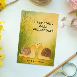 Mr. & Mrs. Panda Personalisierte Postkarte Schnecken Liebe Design - Geschenk, Karte mit Namen, Ehefrau, Geschenkkarte mit Namen, Paar, Ansichtskarte