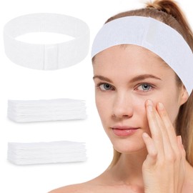 BREENHILL 100 Count Disposable Spa Facial Headbands with Convenient Closure,White Stretch Facial Headwraps Soft for Facials Skincare Spa