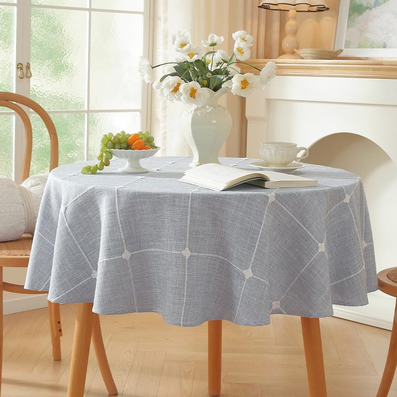 Zobesta 60 Inch Round Tablecloth Blue Linen Round Table Cloth