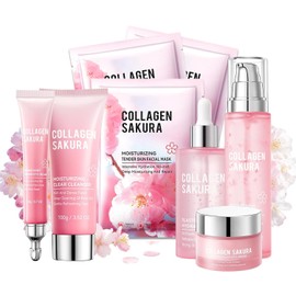 Sakura Skincare Set Hydrating Facial Kit for Women and Girls Moisturizing with Cleanser Toner Serum Face Mask Eye Cream Cream / 사쿠라 스킨케어 세트 여성 및 소녀용 수분 공급 페이셜 키트 클렌저 토너 세럼 페이스 마스크 아이 크림 크림이 포함된 보습