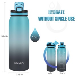 Opard Sports Water Bottle, 900ml BPA Free Non-Toxic Tritan Plastic Drinking Bottle with Leak Proof Flip Top Lid for Gym Yoga Fitness Camping, Blue Black