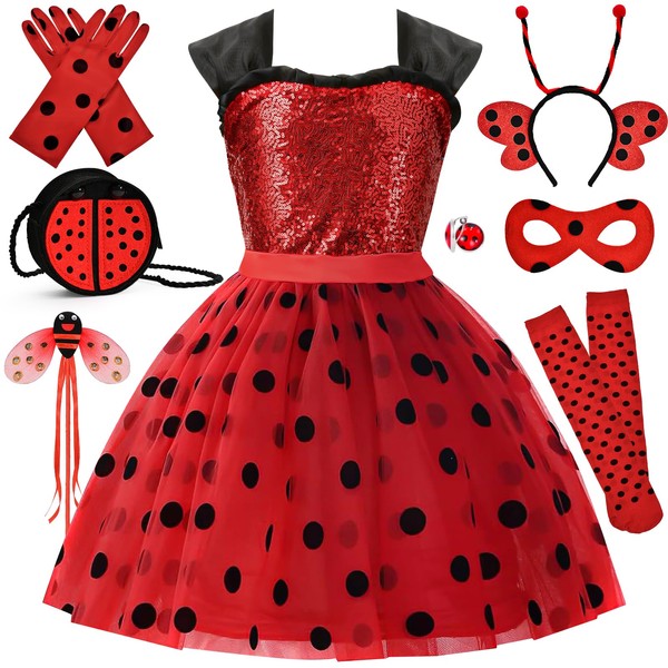 G.C 11pcs Girls Lady Bug Dress Costume Kids Toddler Princess