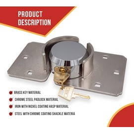 Mytee Products 73mm Hidden Shackle Padlock & Hasp with Keyed Alike 2 Keys - Heavy Duty Solid Steel Hockey Puck Lock Chrome Coating for Enclosed Trailer, Vans, Gates & General Security