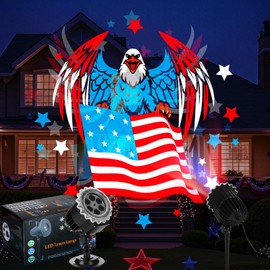 Lingvee Independence Day Projector Lights 4th of July Projector Patriotic Waterproof Outdoor Indoor LED Spotlight with Dynamic American Flag Patterns for Garden Yard Party Decor (Hawk)