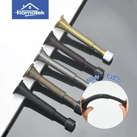 HOMOTEK 10 Pack Telescoping Spring Door Stoppers, Extended from 3-1/8 to 4-1/4 inches Wall Mount Extra Long Door Stops- Flexible Spring Doorstops Wall Protector (Black)